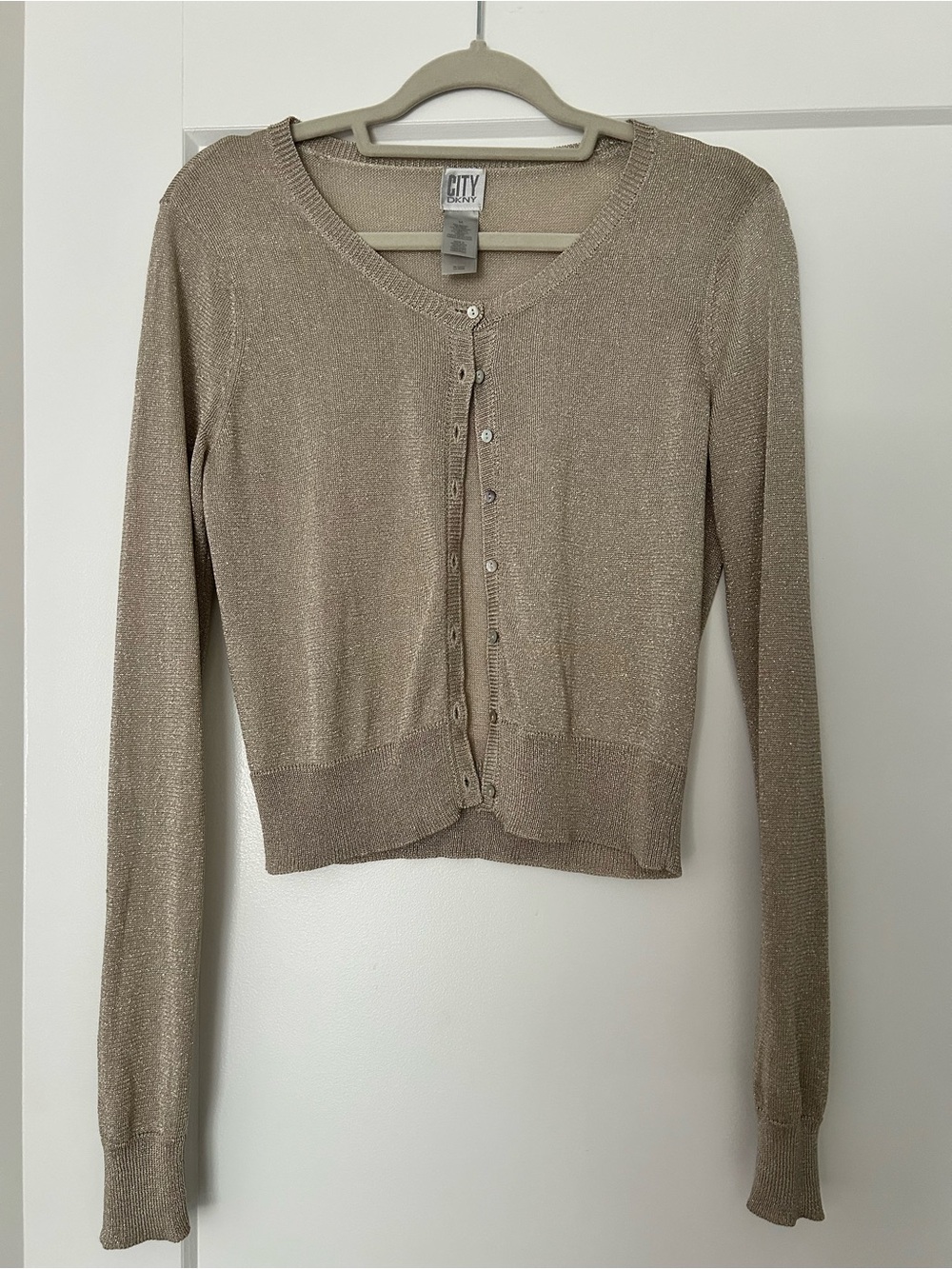 DKNY Gold-Tone Metallic Crop Cardigan